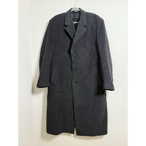 Jos A Bank Men's Black Cashmere Overcoat 44R‎ Long Wool Blend Dress Coat - READ